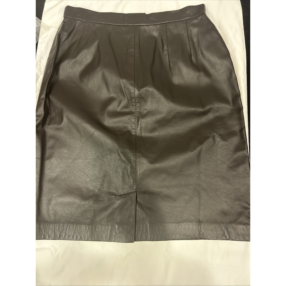 Apostrophe Genuine Leather Pencil Skirt Brown Size 6 Vintage Y2K 90s Minimalist - Picture 7 of 12